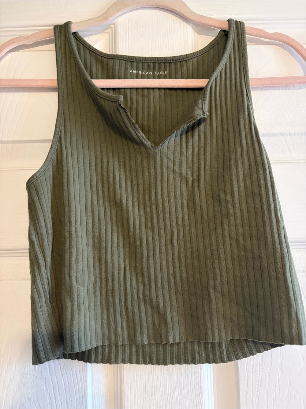 American Eagle Outfitters Olive Ribbed V-Notch Tank